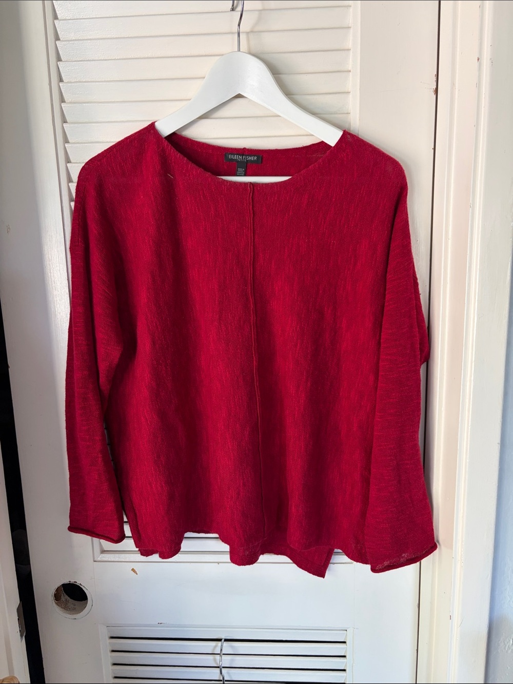 Eileen Fisher linen and Cotten blend Vibrant Red Lightweight Knit Pullover